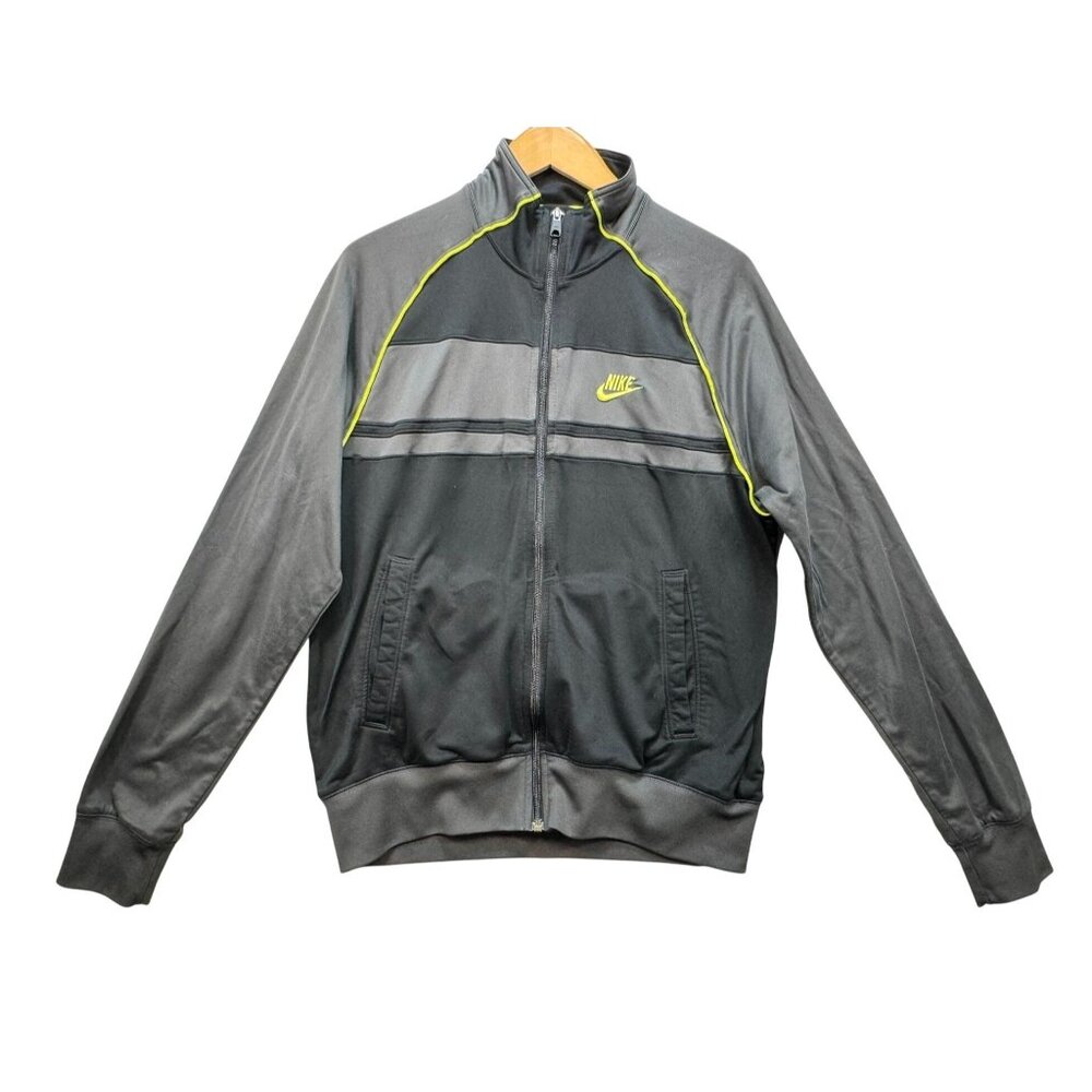 Nike Sportswear Mens Full-Zip Activewear Jacket Size M Gray Black Mock Neck Logo